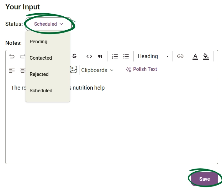 screenshot of your input section in referral details screen